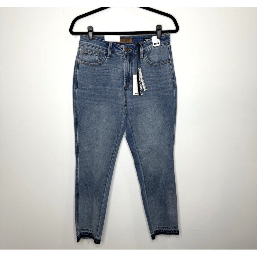 NWT Judy Blue Jeans 5/27 Rigid Magic Boyfriend‎ Fit Stretch Mid Rise Medium Raw